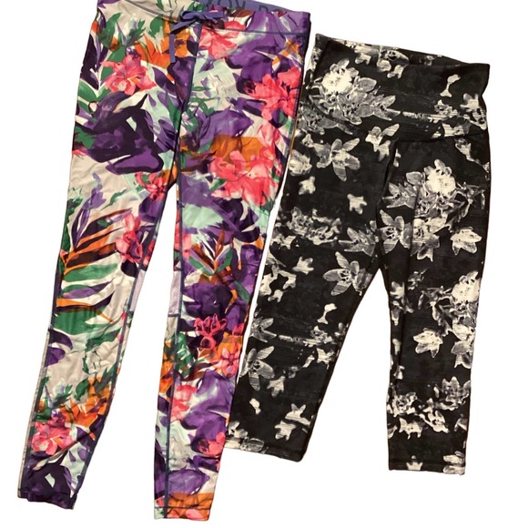 Girls size Juniors Small flower print work out tights lot - Picture 2 of 2